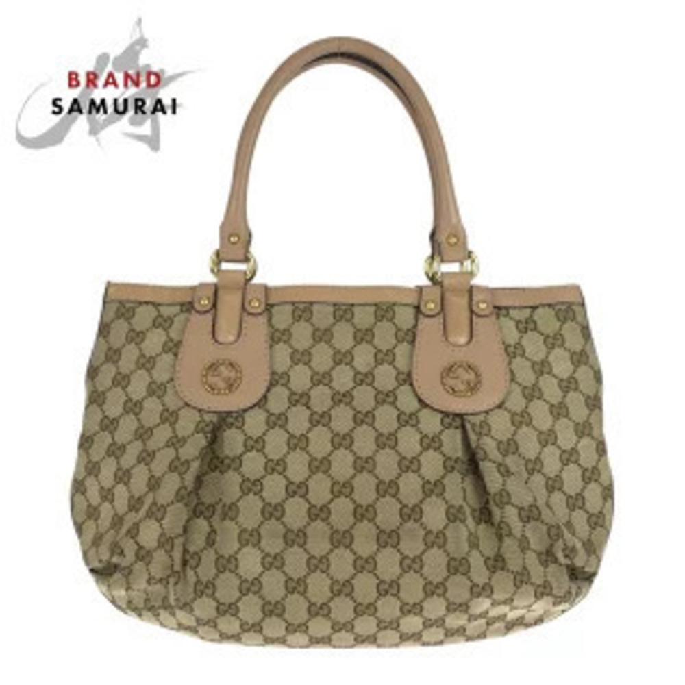 Gucci Beige Pink GG Canvas Leather Tote Bag Shoulder